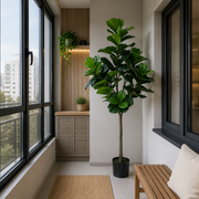 Decorațiune Ficus Lyrata, Plastic, 180 cm, Verde