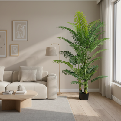 Copac Artificial Tip Palmier Kentia, 3 tulpini, 17 frunze, 220 cm, Verde