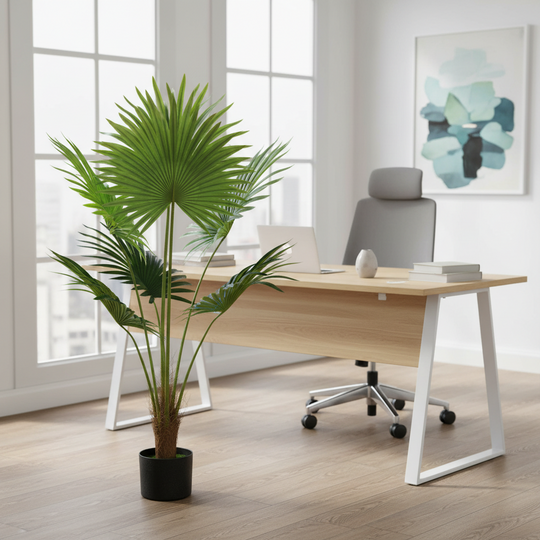 Sztuczna roślina Livistona Fan Palm, 5 liści, 120 cm, zielona