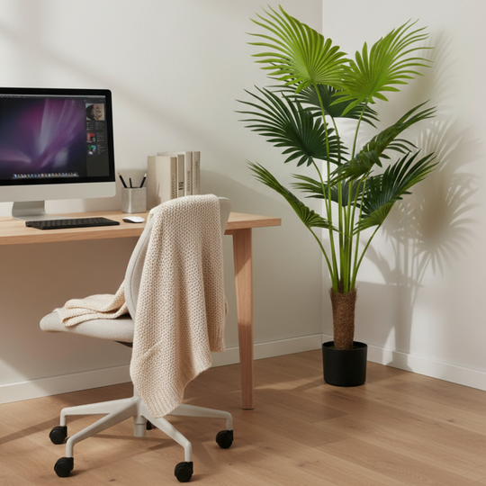 Sztuczna roślina Livistona Fan Palm, 7 liści, 140 cm, zielona