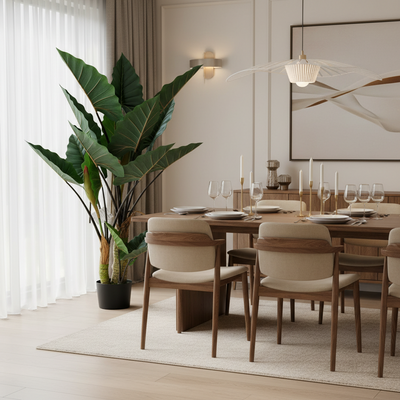 Plantă Artificială Tip Alocasia Cu Frunze Late, 3 trunchiuri, Plastic, 160 cm, Verde