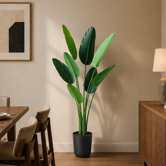 Sztuczna roślina typu Strelitzia Nicolai (Rajski ptak), 150 cm, 10 liści, zielona