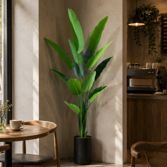 Sztuczna roślina typu Strelitzia Nicolai (Rajski ptak), 180 cm, 13 liści, zielona