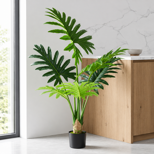 Sztuczna roślina typu Philodendron, 6 liści, 120 cm, zielona