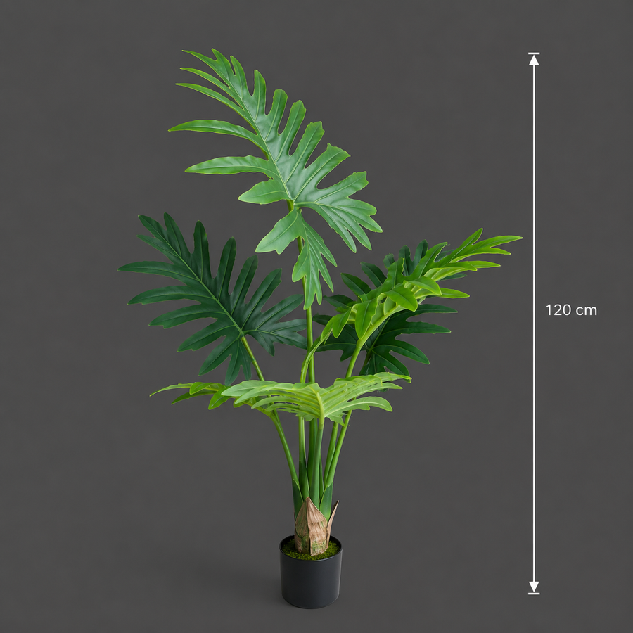 Decorațiune Thaumatophyllum Bipinnatifidum, 6 frunze, Plastic, 120 cm, Verde