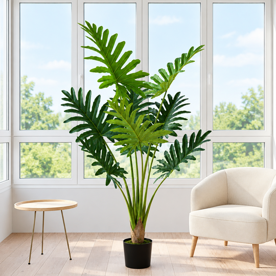 Sztuczna roślina typu Philodendron, 8 liści, 140 cm, zielona