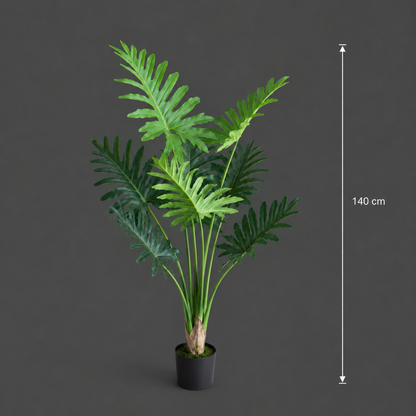 Decorațiune Thaumatophyllum Bipinnatifidum, 8 frunze, Plastic, 140 cm, Verde