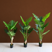 Decorațiune Thaumatophyllum Bipinnatifidum, 8 frunze, Plastic, 140 cm, Verde