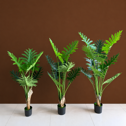 Decorațiune Thaumatophyllum Bipinnatifidum, 8 frunze, Plastic, 140 cm, Verde