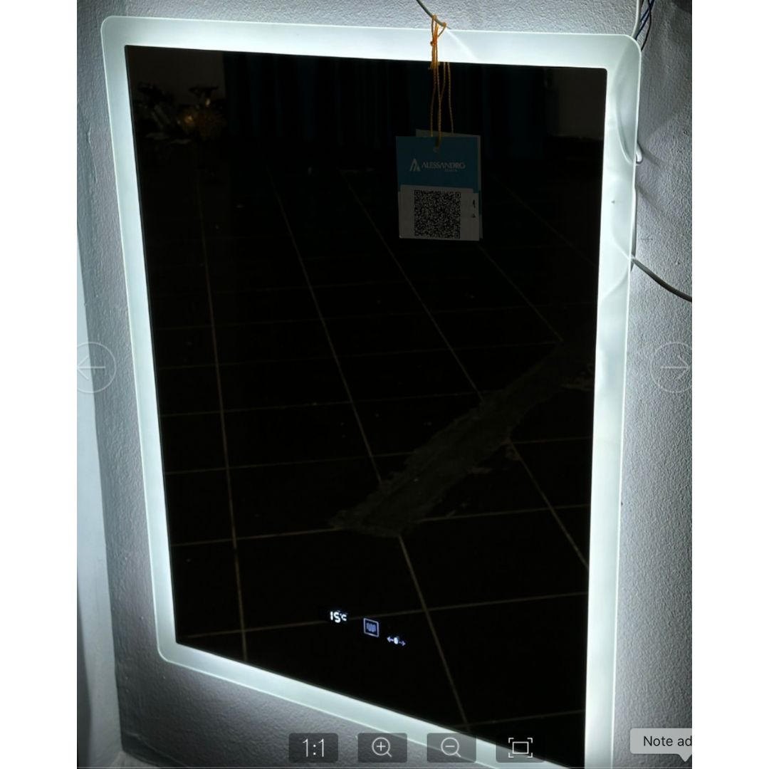Prostokątne lustro LED 50x70cm Zampa Motion Blowlow Marcello System defracji zegara i delikatny termometr
