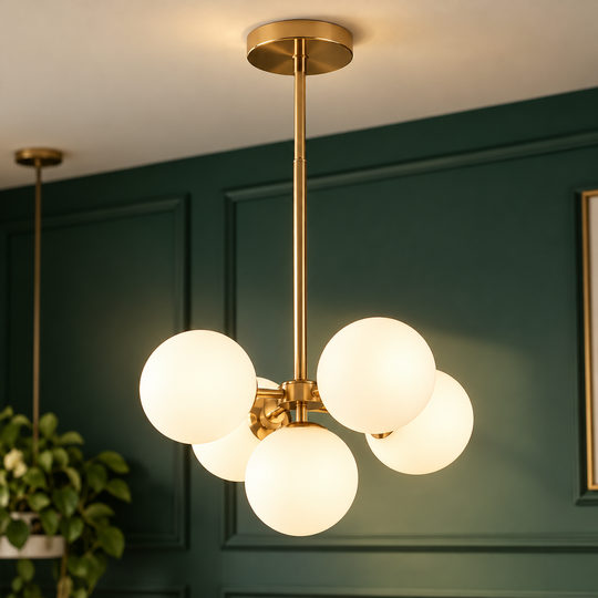 Żyrandol ORBS Eleganza, 48cm, 5xE27, Globy, Złoty