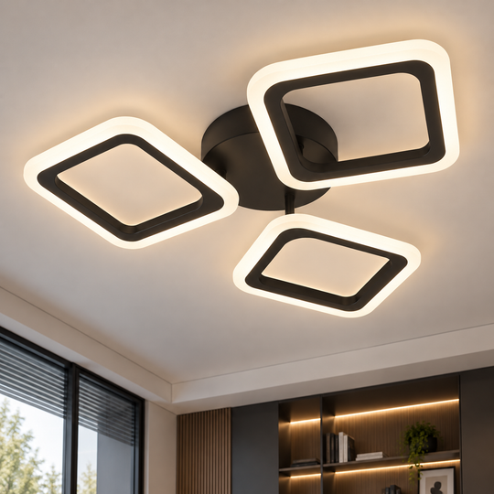 Żyrandol LED PULSARIS 40W, 3 Kwadraty, Światło Zimne/Ciepłe/Neutralne, Czarny