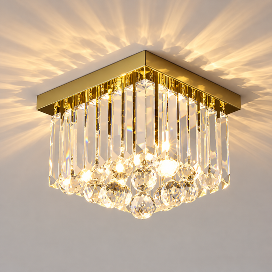 Żyrandol kryształowy MARTINEZ Linear Luxe, średnica 35cm, 4x E14, błyszczące złoto