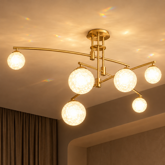 Żyrandol z okrągłym kloszem, kopuła PENTHOUSE, 6x G9, złoty, metal