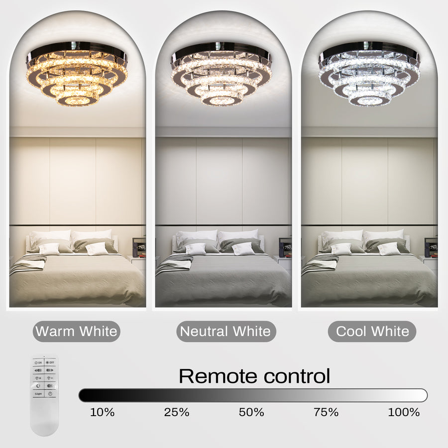 Kryształowy żyrandol LED LLC151/500CH, 64W, 3 elementy, światło zimne/ciepłe/neutralne, możliwość przyciemniania, błyszczący chrom