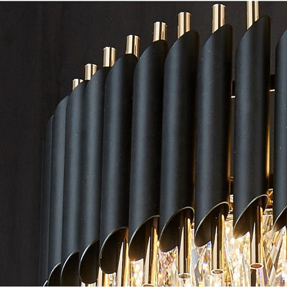 Żyrandol kryształowy VERSAILLES Eleganza 7x E14, średnica 49 cm, błyszczące złoto i czerń, regulowana wysokość