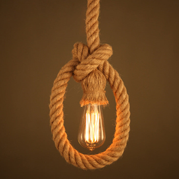 Żyrandol w stylu vintage LV103/130, 1xE27, rustykalny, sznurek i metal, 130cm, czarna podpora