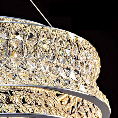 Żyrandol LED LLC130/1CH, kryształ i metal, 31W, 1 okrąg, możliwość przyciemniania, regulowana wysokość, światło zimne/ciepłe/neutralne, luksusowe oświetlenie