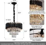 VERSAILLES Petito kryształowy żyrandol 3xE14, średnica 30 cm, błyszczące złoto i czerń, regulowana wysokość 