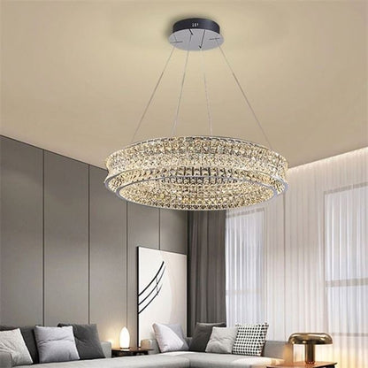 Żyrandol LED LLC130/1CH, kryształ i metal, 31W, 1 okrąg, możliwość przyciemniania, regulowana wysokość, światło zimne/ciepłe/neutralne, luksusowe oświetlenie