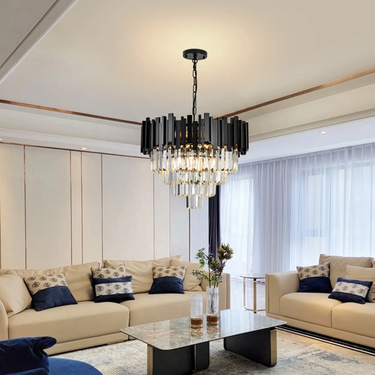 BLOIS Eleganza kryształowy żyrandol 8xE27, średnica 49cm, czarny, regulowana wysokość
