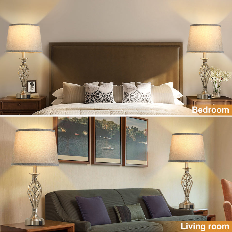 Veioza VZ212WH, 1x E27, metal i tkanina, biało-złota