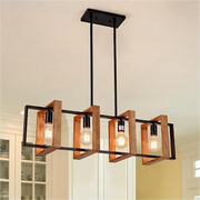 Żyrandol LED Vintage LV565/4, 12W Rustykalna Stodoła, Drewno i Metal, 100cm, Czarny