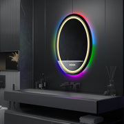 Okrągłe lustro LED, 70 cm, Celeste MotionGlow Marcello, światło RGB, głośnik Bluetooth, system odmgławiania, zegar i termometr, możliwość przyciemniania 70X70BTRGB