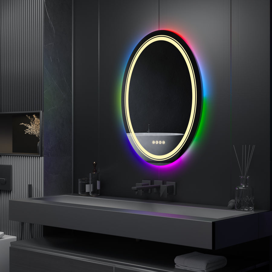 Okrągłe lustro LED, 70 cm, Celeste MotionGlow Marcello, światło RGB, głośnik Bluetooth, system odmgławiania, zegar i termometr, możliwość przyciemniania 70X70BTRGB