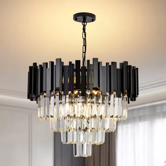 BLOIS Nobile Kryształowy Żyrandol 4xE14, Średnica 40cm, Czarny, Regulowana Wysokość