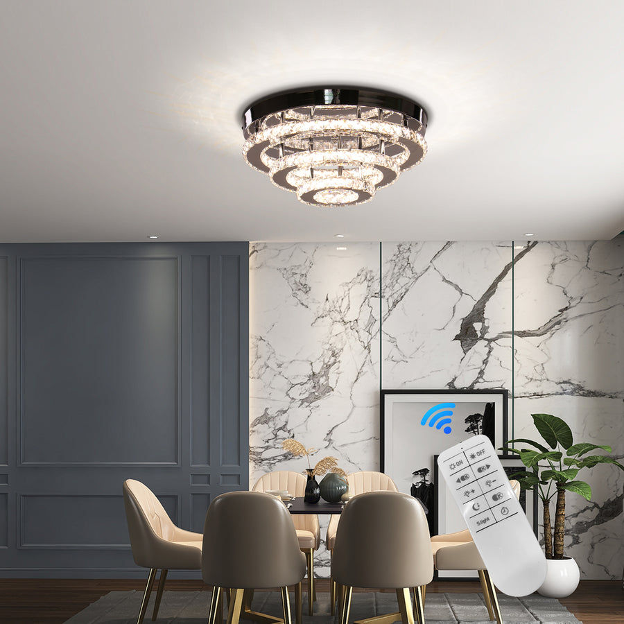 Kryształowy żyrandol LED LLC151/500CH, 64W, 3 elementy, światło zimne/ciepłe/neutralne, możliwość przyciemniania, błyszczący chrom