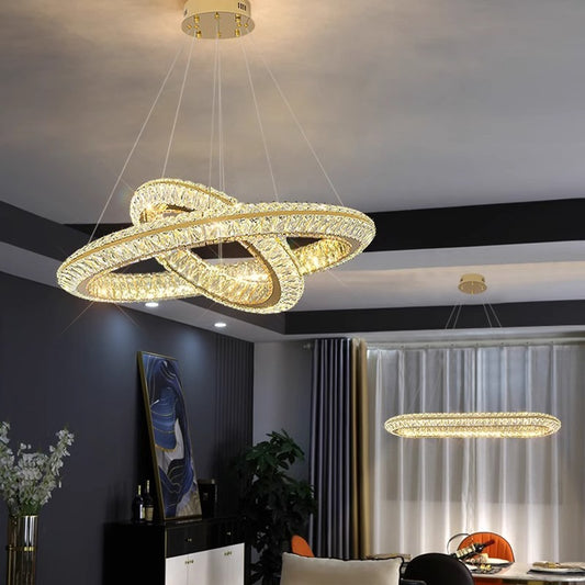 Żyrandol LED LLC130/1CH, kryształ i metal, 31W, 1 okrąg, możliwość przyciemniania, regulowana wysokość, światło zimne/ciepłe/neutralne, luksusowe oświetlenie