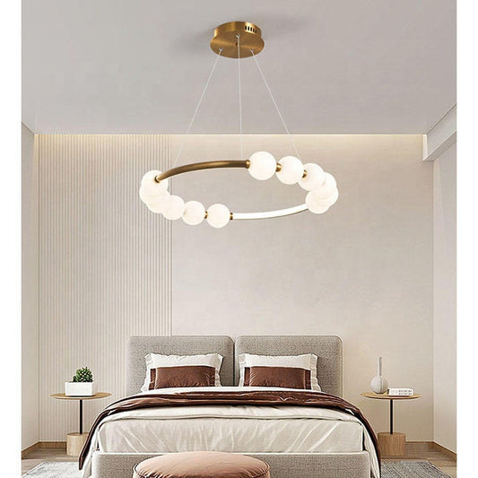 Wisząca lampa LED z akrylu Nova 57W z pilotem, ściemnialna, 3000K/4000K/6000K, kolor złoty, metal i akryl
