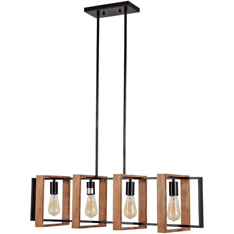 Żyrandol LED Vintage LV565/4, 12W Rustykalna Stodoła, Drewno i Metal, 100cm, Czarny