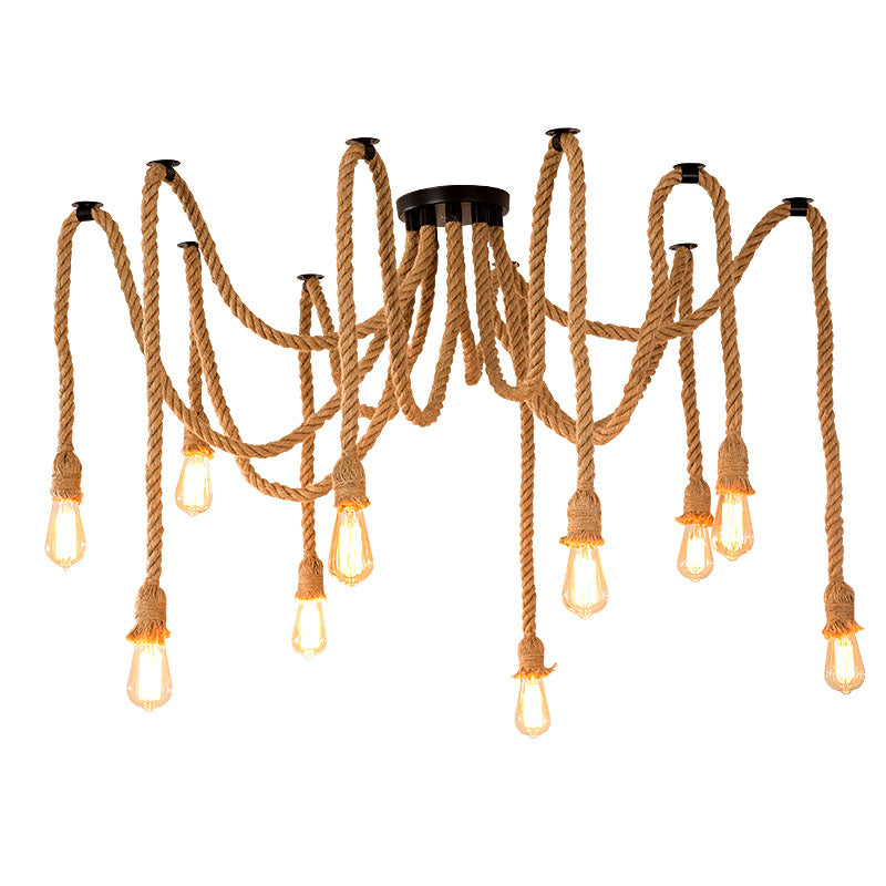 Żyrandol w stylu vintage LV120/10BK, 10xE27, rustykalny, sznurek i metal, 2x100cm, czarna podpora Żyrandole w stylu vintage Domyślny tytuł Alessandro Design