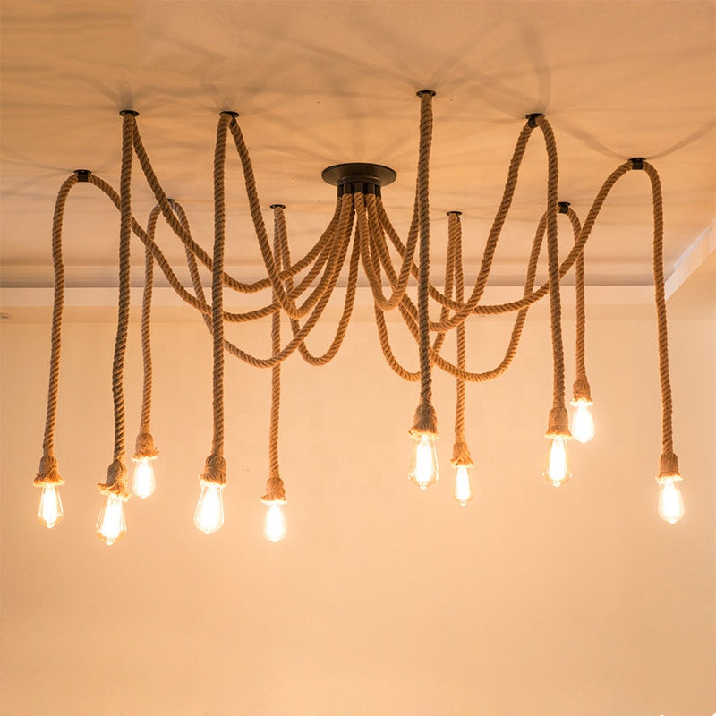 Żyrandol w stylu vintage LV120/10BK, 10xE27, rustykalny, sznurek i metal, 2x100cm, czarna podpora Żyrandole w stylu vintage Domyślny tytuł Alessandro Design