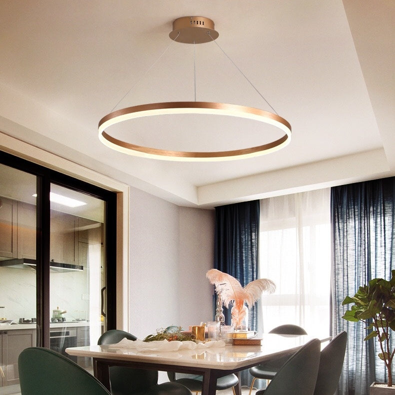 Wiszący żyrandol LED, ANINA, 34W, 1 okrąg, średnica 50cm, światło zimne/ciepłe/neutralne 3000K/4000K/6000K, możliwość przyciemniania, błyszczący złoty biały, regulowana wysokość, metal i akryl