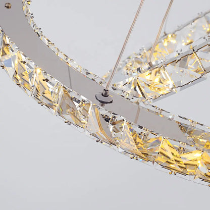 Żyrandol wiszący LED z pilotem i kryształem PRISM LUMINIS 78 W, 3 okręgi, zimne/ciepłe/neutralne światło, ściemnialny, srebrny, regulowana wysokość