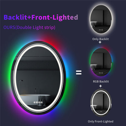 Okrągłe lustro LED, 70 cm, Celeste MotionGlow Marcello, światło RGB, głośnik Bluetooth, system odmgławiania, zegar i termometr, możliwość przyciemniania 70X70BTRGB
