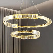 Żyrandol LED PRISM Regal, złoty, metal i kryształ, ściemnialny, regulowana wysokość, elegancki design, zimne/ciepłe/neutralne światło