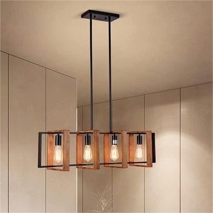 Żyrandol LED Vintage LV565/4, 12W Rustykalna Stodoła, Drewno i Metal, 100cm, Czarny