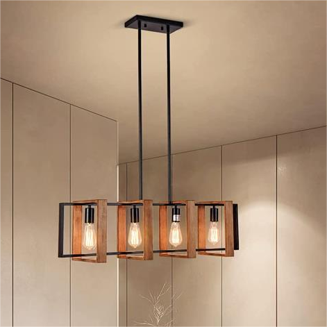 Żyrandol LED Vintage LV565/4, 12W Rustykalna Stodoła, Drewno i Metal, 100cm, Czarny