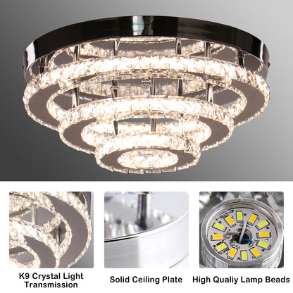 Kryształowy żyrandol LED LLC151/500CH, 64W, 3 elementy, światło zimne/ciepłe/neutralne, możliwość przyciemniania, błyszczący chrom