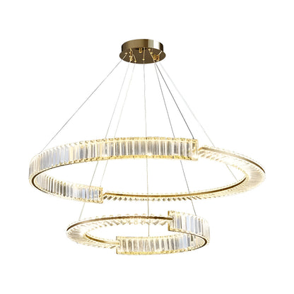Żyrandol LED PRISM Regal, złoty, metal i kryształ, ściemnialny, regulowana wysokość, elegancki design, zimne/ciepłe/neutralne światło