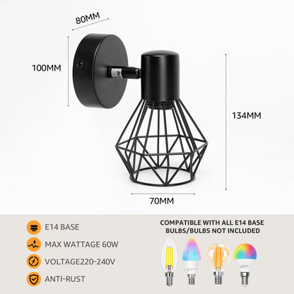 Żyrandol z Kloszem, GRACIE, LC365/1BK, Diament, 1XE14, Czarny, Metal