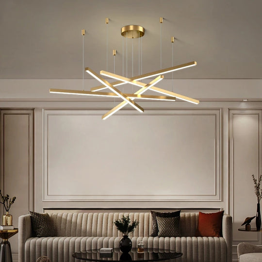Zawieszany żyrandol LED z pilotem GINEVRA 63W, 5 elementów, światło zimne/ciepłe/neutralne, złote żyrandole LED z pilotem Domyślny tytuł Alessandro Design