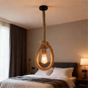 Żyrandol w stylu vintage LV103/130, 1xE27, rustykalny, sznurek i metal, 130cm, czarna podpora