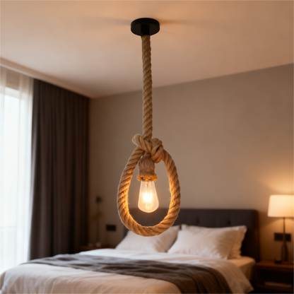 Żyrandol w stylu vintage LV103/130, 1xE27, rustykalny, sznurek i metal, 130cm, czarna podpora