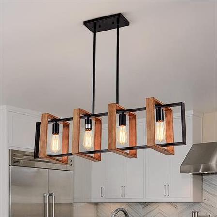 Żyrandol LED Vintage LV565/4, 12W Rustykalna Stodoła, Drewno i Metal, 100cm, Czarny