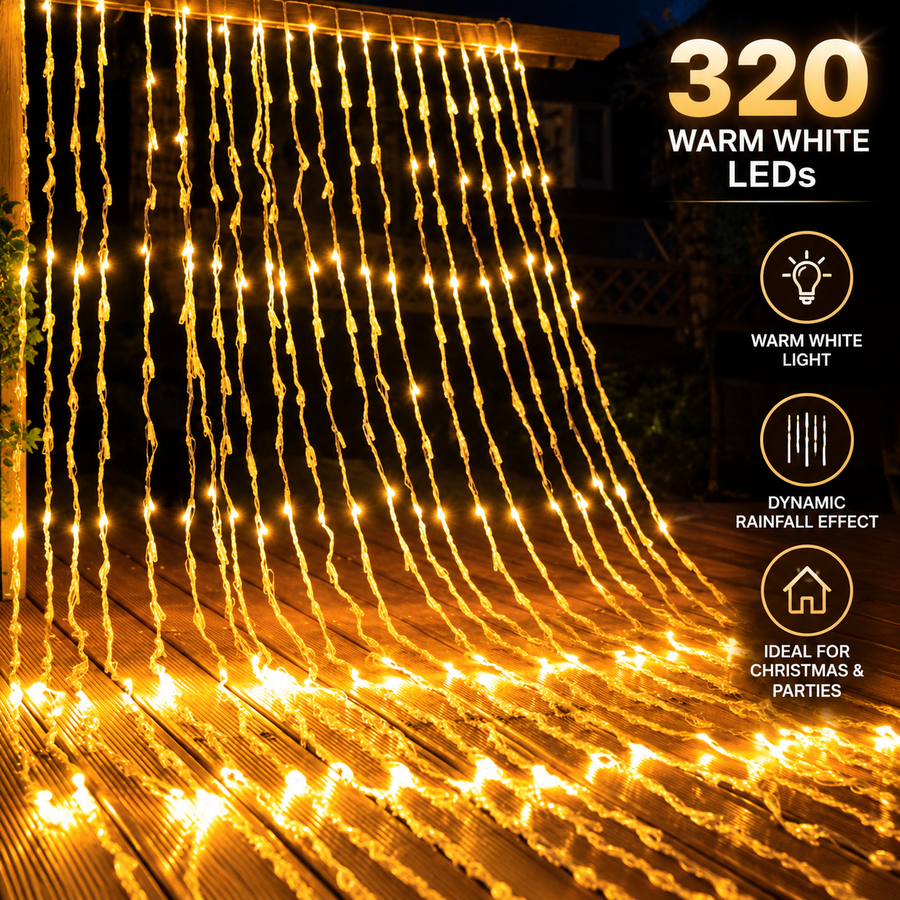 Świąteczna instalacja typu Rain, ciepłe światło, 300 x 300 cm, 320 diod LED